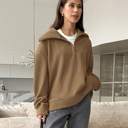 Autumn Winter Lazy Knitted Lamb Cashmere Beige Loose Fitting Casual Pullover All Matching Collared Sports Women Top