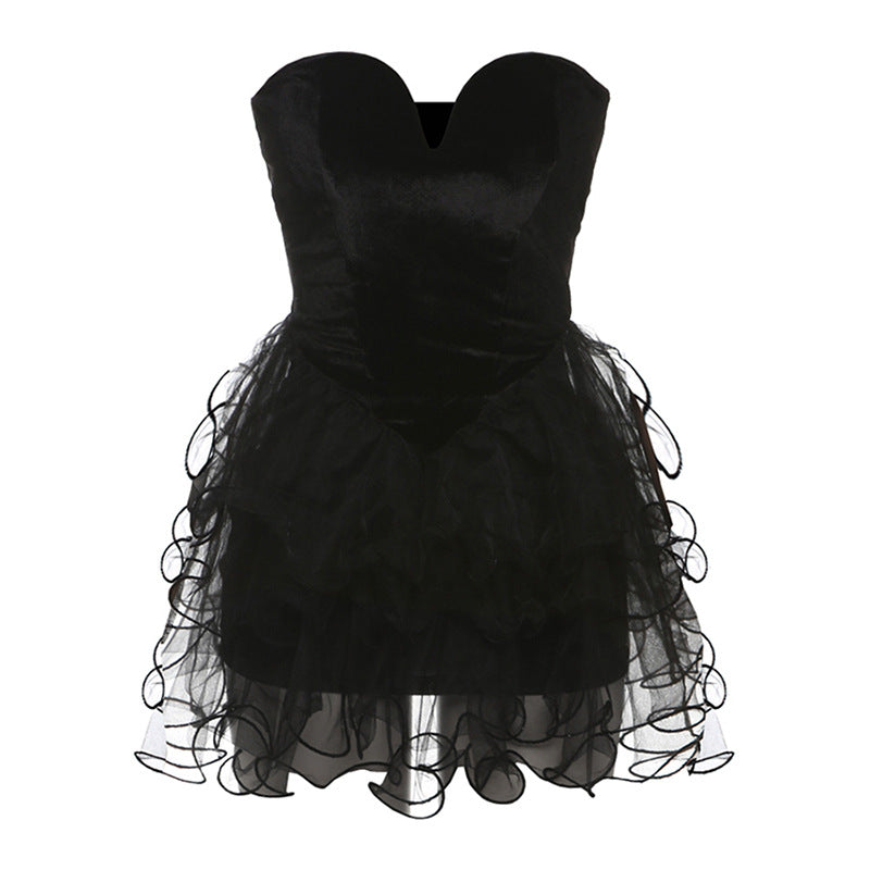 Autumn Winter Women Clothing Elegant Sexy Backless Dress puffy dress Slim Tube Top Dress