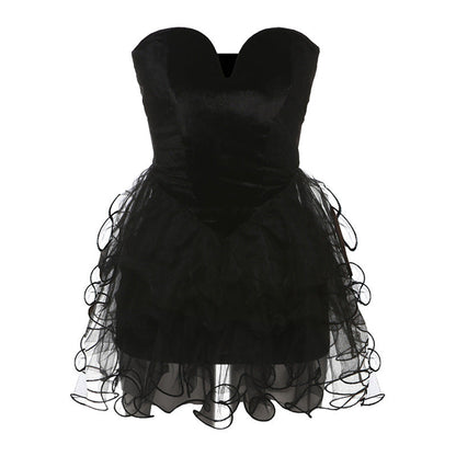 Autumn Winter Women Clothing Elegant Sexy Backless Dress puffy dress Slim Tube Top Dress