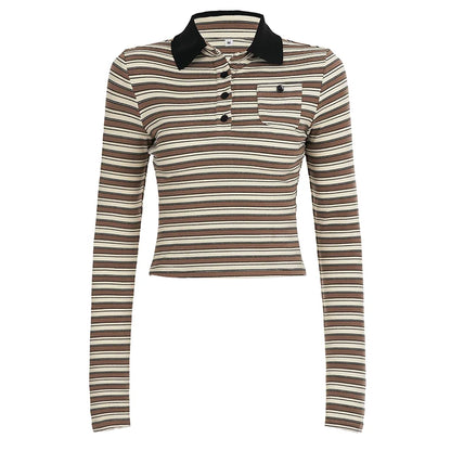 Germani Striped Long Sleeve Polo Top