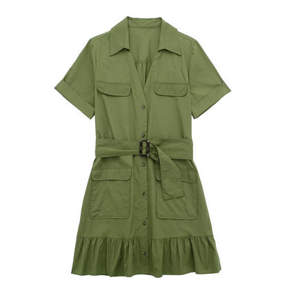 Spring Women Clothing Simple Graceful Waistband Poplin Dress