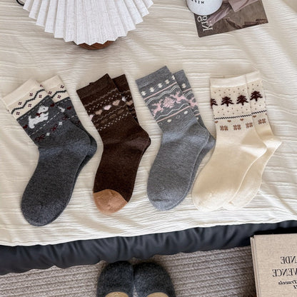 Intarsia Retro Thick Warm Mid Calf Socks