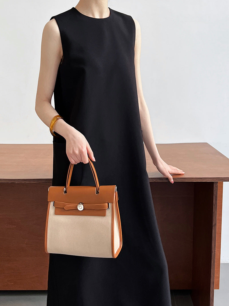 Simple Graceful Office Sleeveless Suit Vest Dress Women Loose round Neck Drooping Straight Dress