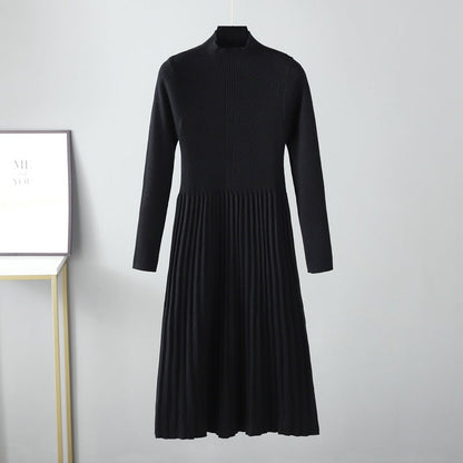 Autumn Winter Dress Solid Color Half Collar Thick below the Knees Mid Length Tight Waist Dress Soft Soft