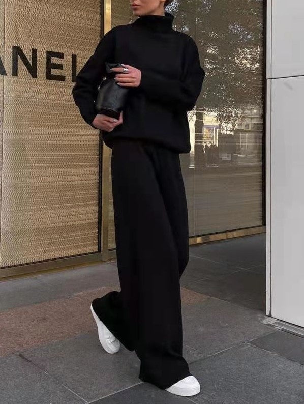 2025 Spring Autumn AliExpress New Knitted Solid Color Loose Casual Two-Piece Set Suit