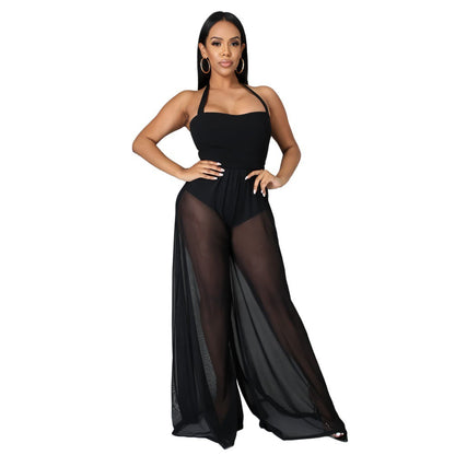 Solid Color Casual Chiffon Sling Women Jumpsuit