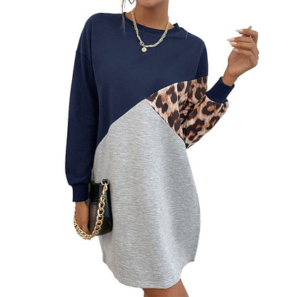 Autumn Women Wear Long Sleeve Leopard Print Sweater Dress