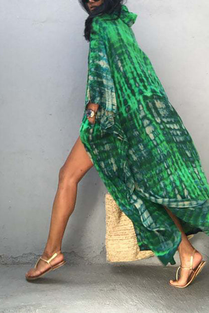 Boho Tie-dye Print Hooded Kimono Cover-up