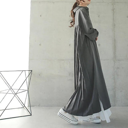 Spring Autumn Loose Overknee Dress Women Casual Large Version Back Pleated Long Shirt Dress