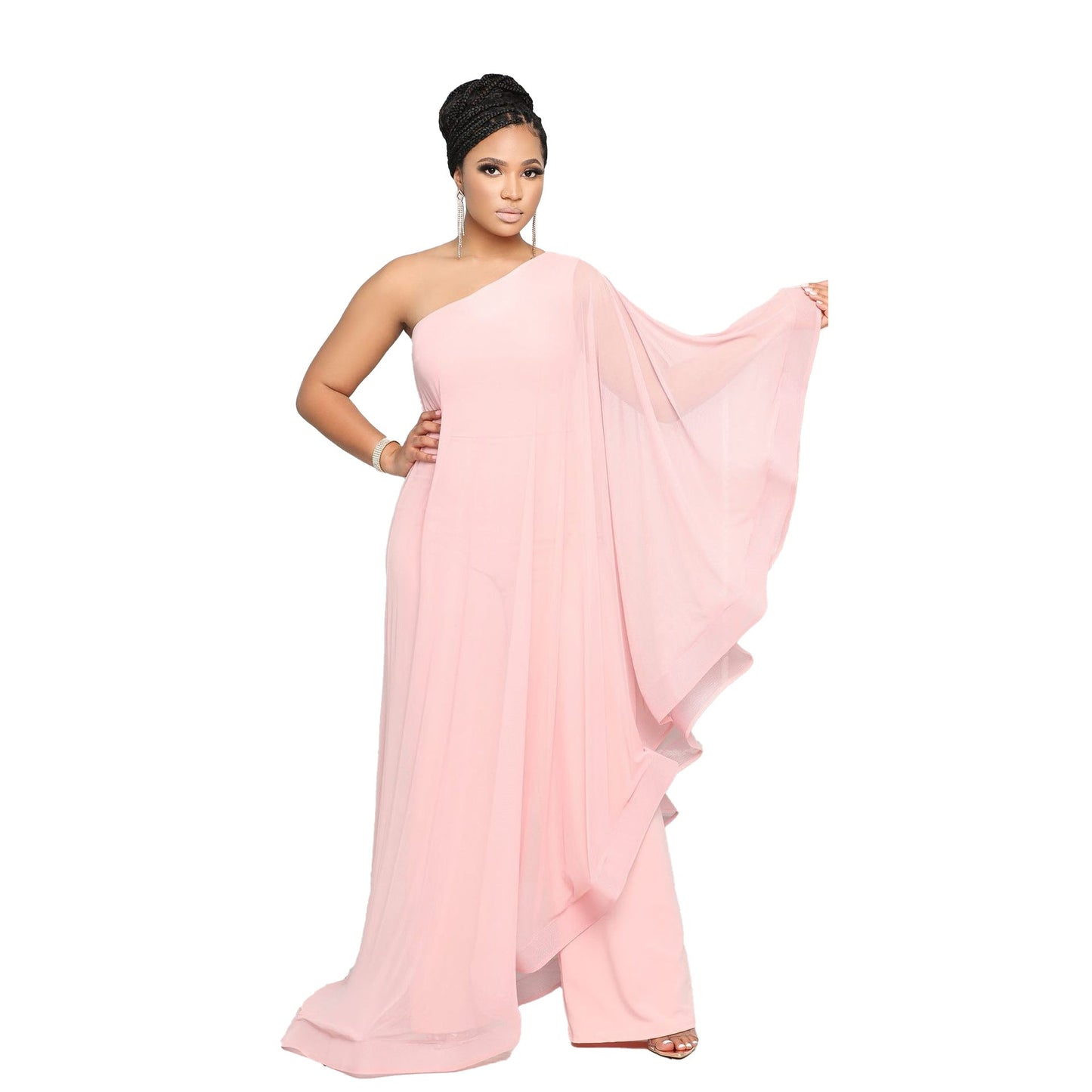 Sexy Multi Color One Shoulder Sleeveless Stitching Stretch Jumpsuit