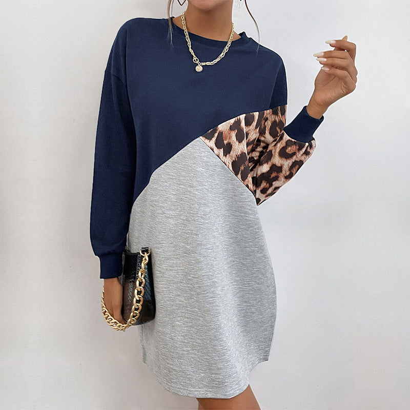 Autumn Women Wear Long Sleeve Leopard Print Sweater Dress