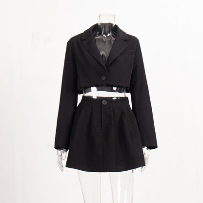 Skirt Set Spring Shoulder Collared Miniskirt Sets