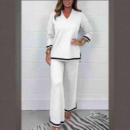New Autumn Winter Casual Solid Color Knitted Long Sleeve Trousers Sets