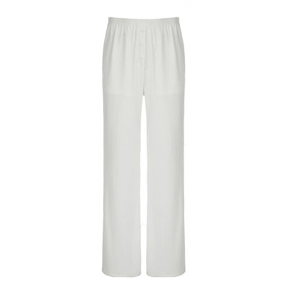 Casual Knitted Basic Breasted Long Sleeve Top Elastic Trousers Two Piece Pajamas Homewear