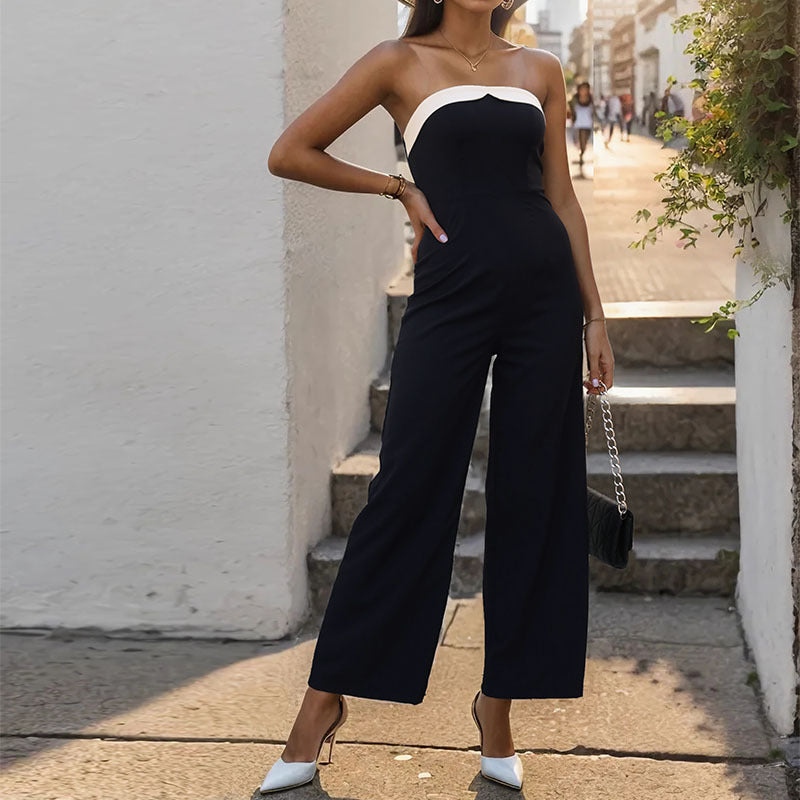 Summer Women Stitching Tube Top Sleeveless Jumpsuit
