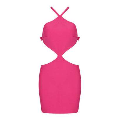 Irregular Asymmetric Summer Women Halter Cross Hollow Out Cutout Backless Dress