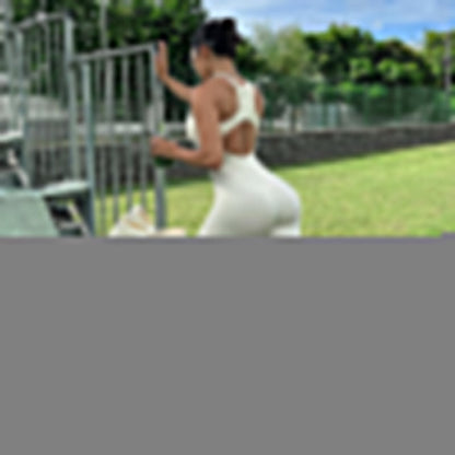 Sports Women Solid Color Yoga Pants Zipper Stitching Hollow Out Cutout Backless Tight Sleeveless One Piece Trousers