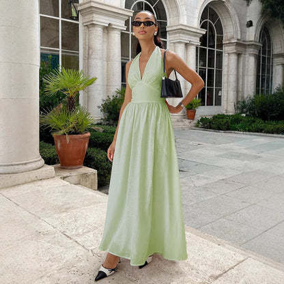 Cotton Waist V-Veck Tie-Down Dress