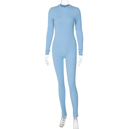 Popular Women Clothing Autumn Solid Color Slim Yoga Sports Jumpsuit
