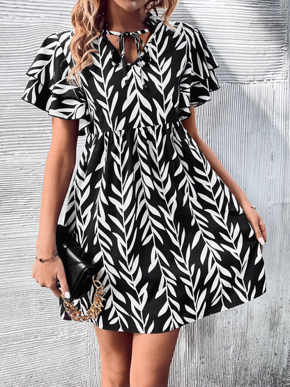 Women Clothing V-neck Printed High Waist Dress