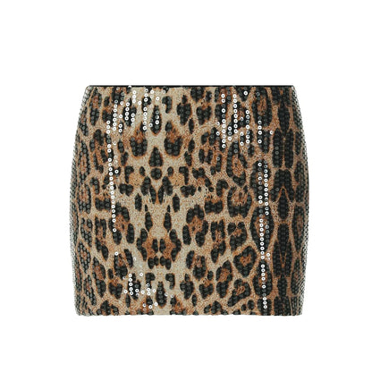 Kaleena Leopard Sequin Skirt Set