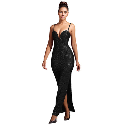 Women Wear Drilling Slim Fit Sexy Bag Arm Split Dress