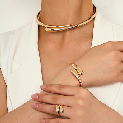 3 Piece Heavy Geometric Bracelet, Ring & Necklace Set