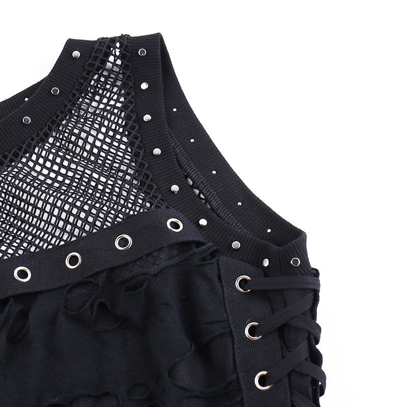 Sheer Mesh O-Neck Crop Corset