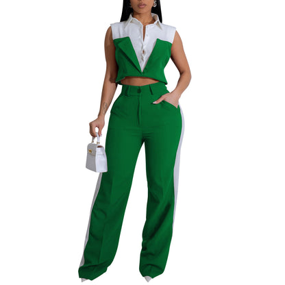 Women Clothing Shirt Sleeveless Summer Two Piece Set Faux Two Pieces Office