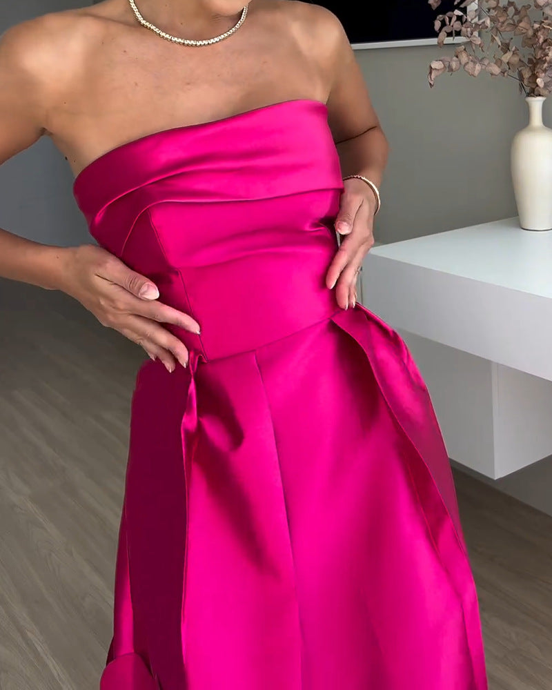 Luxurious Poise Satin Spliced mesh Polka-dot Fabric Off Shoulder Formal Maxi Dress