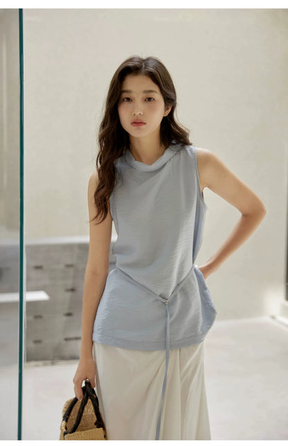 Sleeveless Light Pink Belted Top