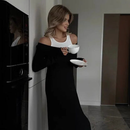 Long Sleeve Stitching Faux Two Piece Vest Sexy Dress