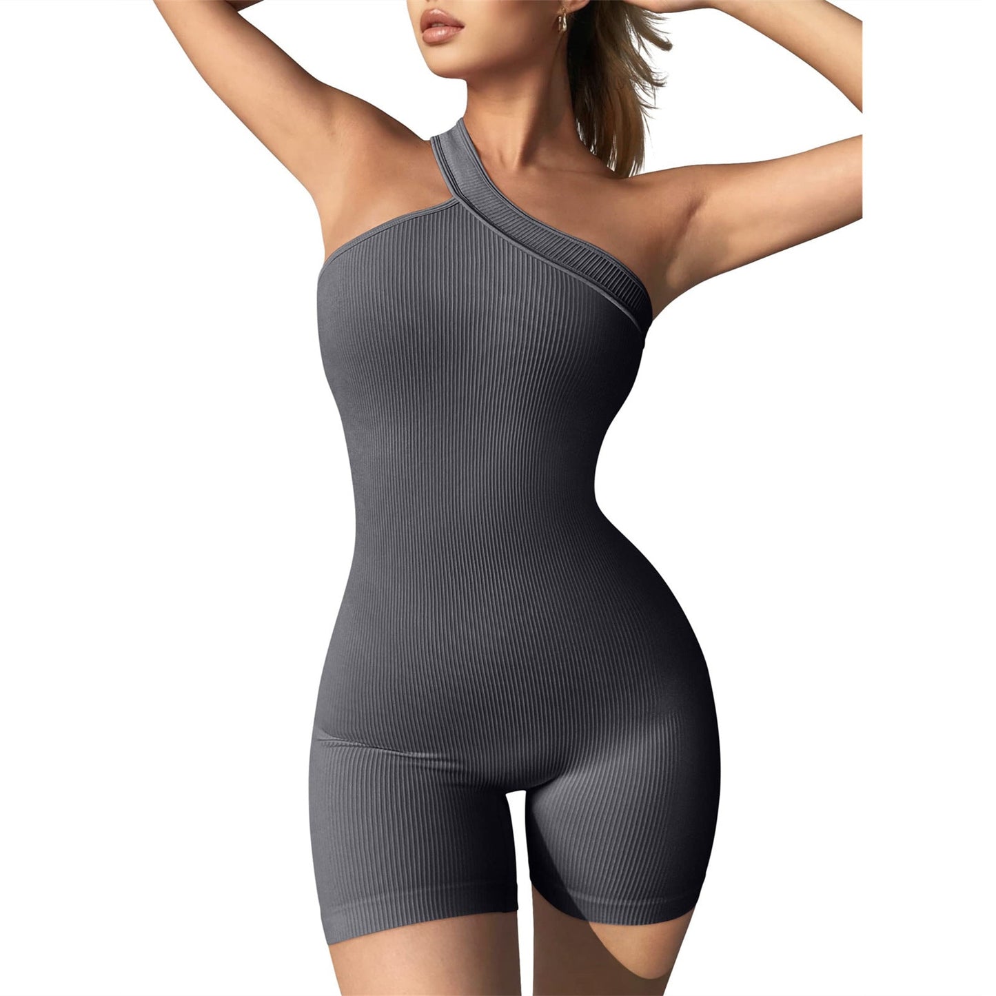 Women Clothing Jumpsuit Autumn Winter Thread Shoulder Sleeveless Slim Fit Hip Raise Sexy Siamese Shorts