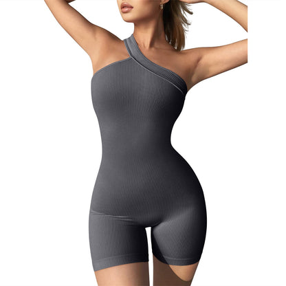 Women Clothing Jumpsuit Autumn Winter Thread Shoulder Sleeveless Slim Fit Hip Raise Sexy Siamese Shorts