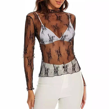 Women Clothing Long Sleeve Slim Lace Pullover Sun Proof Base Clothing