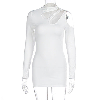 Women Clothing Autumn Winter Sexy Slim Solid Color Hollowed Sexy Long Sleeve Dress Women
