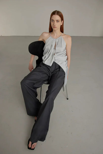 Black Wide-Leg High-Waist Trousers