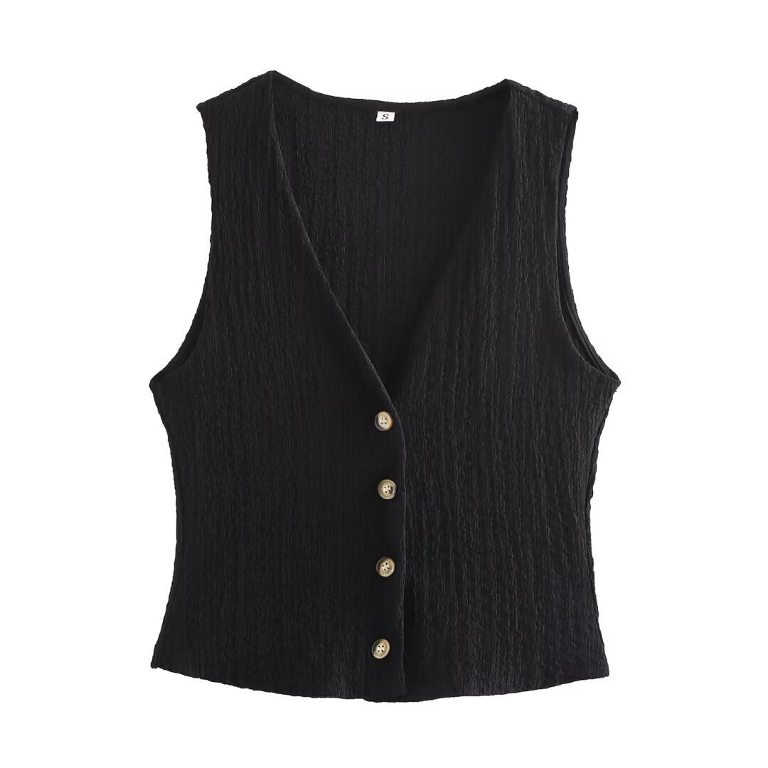 Women Texture Single Breasted Vest Jacket High Waist Straight Leg Pants Casual Two Piece Sets