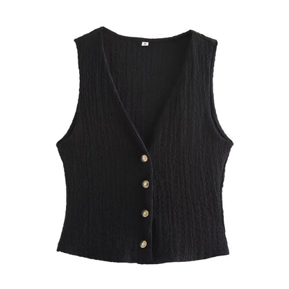 Women Texture Single Breasted Vest Jacket High Waist Straight Leg Pants Casual Two Piece Sets