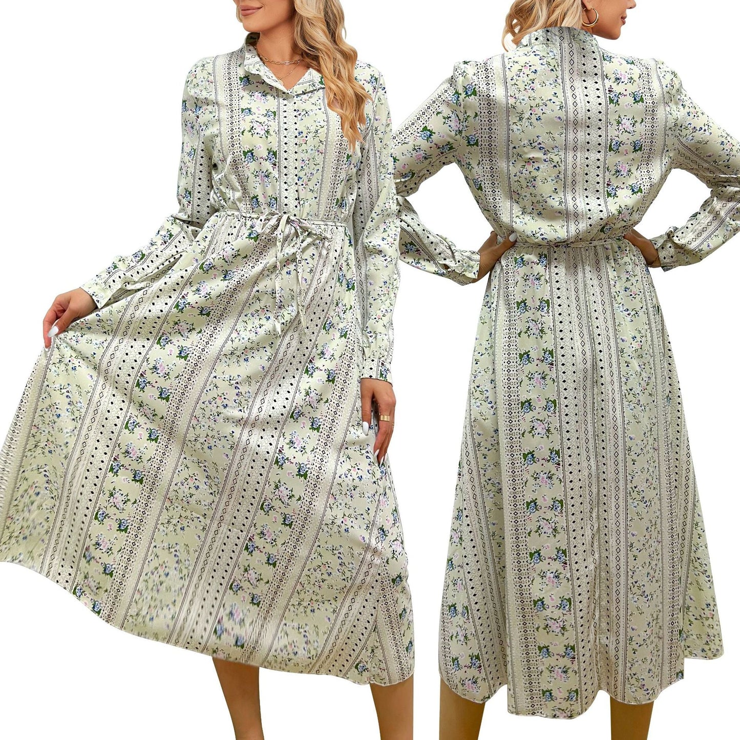 Spring Holiday Dress Lace up Floral Dress