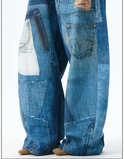 Patchwork Wide Leg Denim Jeans