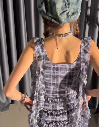 Pleated Plaid Miniskirt Sleeveless Dress