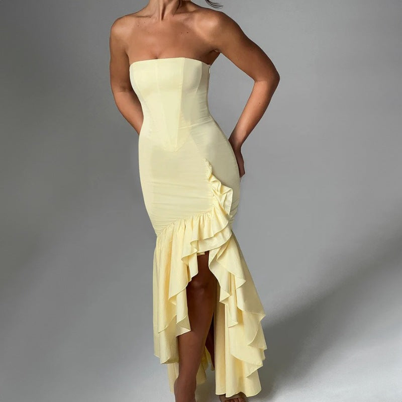 Ladies' sexy off shoulder, sexy off shoulder strapless, hip hugging, irregular wave fashion party dress