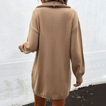 Women Wear Autumn Winter Solid Color Woolen Dress