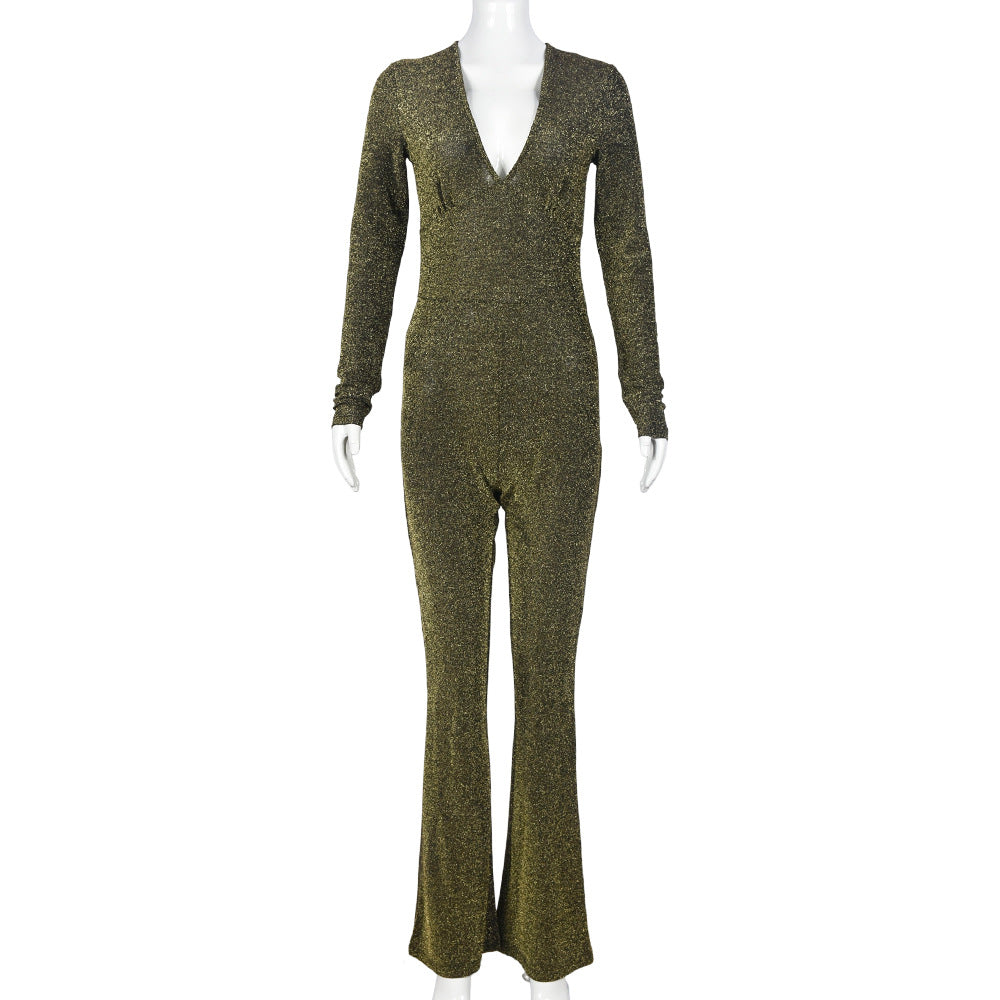 Wearable Women Clothing Nazada V neck Long Sleeve Sexy Cutout Stretch Jumpsuit Women