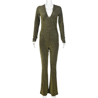 Wearable Women Clothing Nazada V neck Long Sleeve Sexy Cutout Stretch Jumpsuit Women