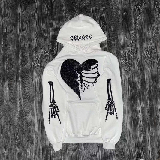 Heart 3D Print Zip-up Long Sleeve Hoodie