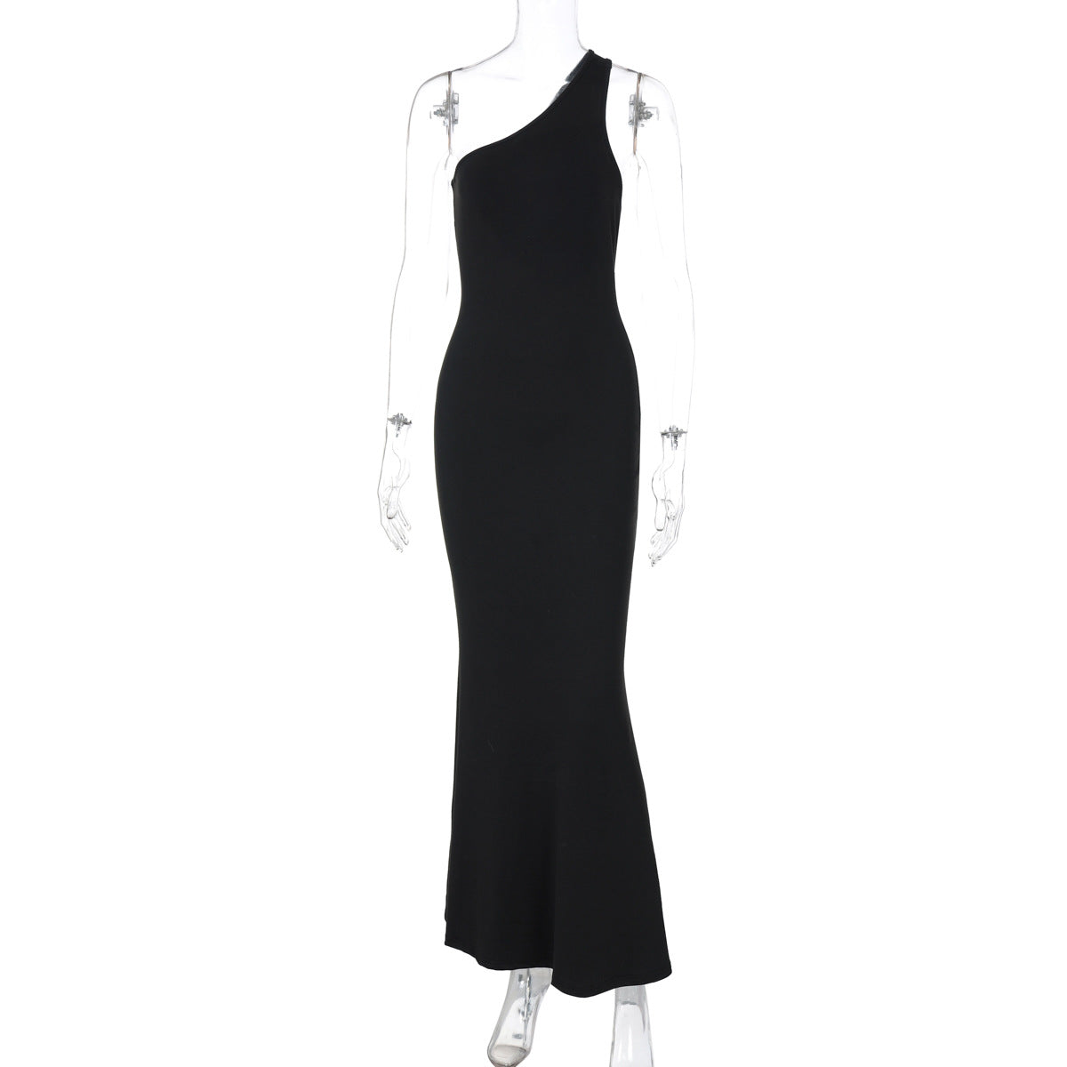 Women Clothing Arrival Sexy Cutout One Shoulder Backless Slim Fit Long Solid Color Sexy Dress Hair