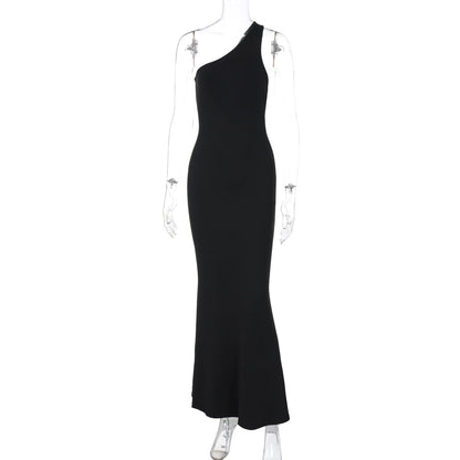 Women Clothing Arrival Sexy Cutout One Shoulder Backless Slim Fit Long Solid Color Sexy Dress Hair