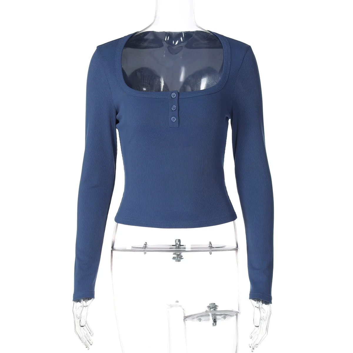 Rihanna Button-Up Square Collar Top